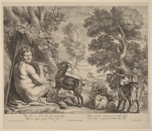 Pan Playing the Flute by Schelte Adams Bolswert; Jacob Jordaens, print, 1630-1635