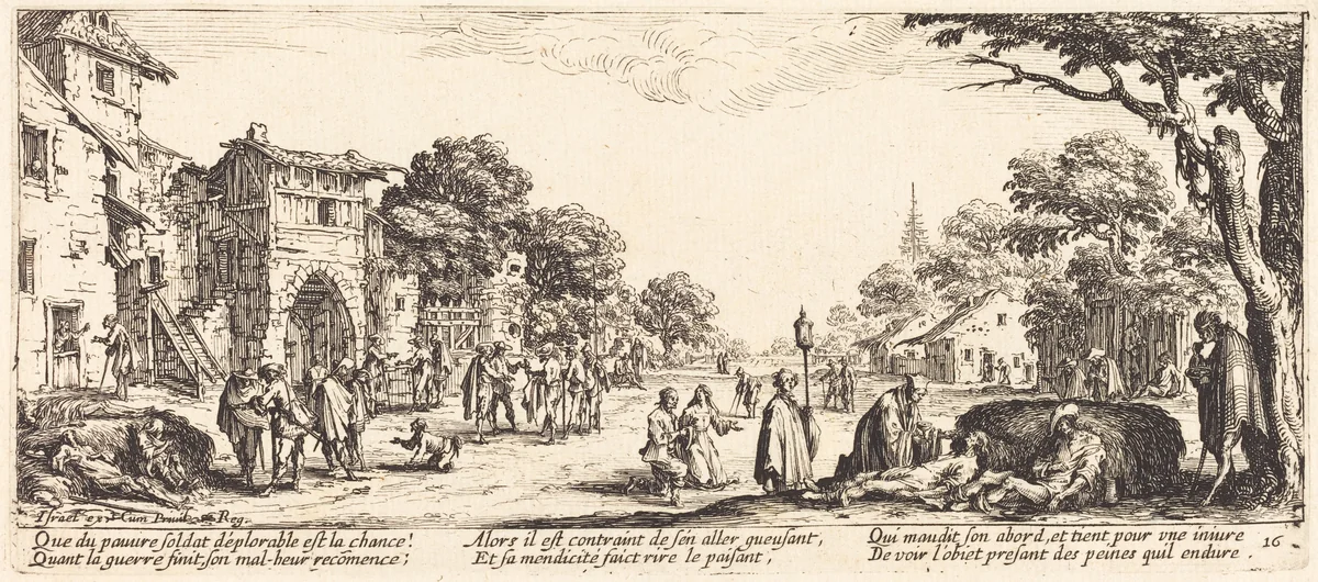 Dying Soldiers by the Roadside by Jacques Callot, print, 1633
