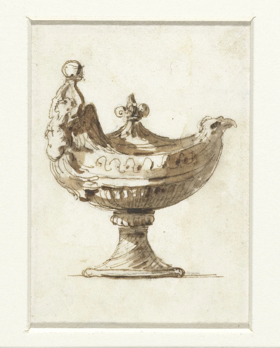 Paneelvulling met attributen van de Roomse mis by Etienne de Lavallée-Poussin, drawing, 1750-1793