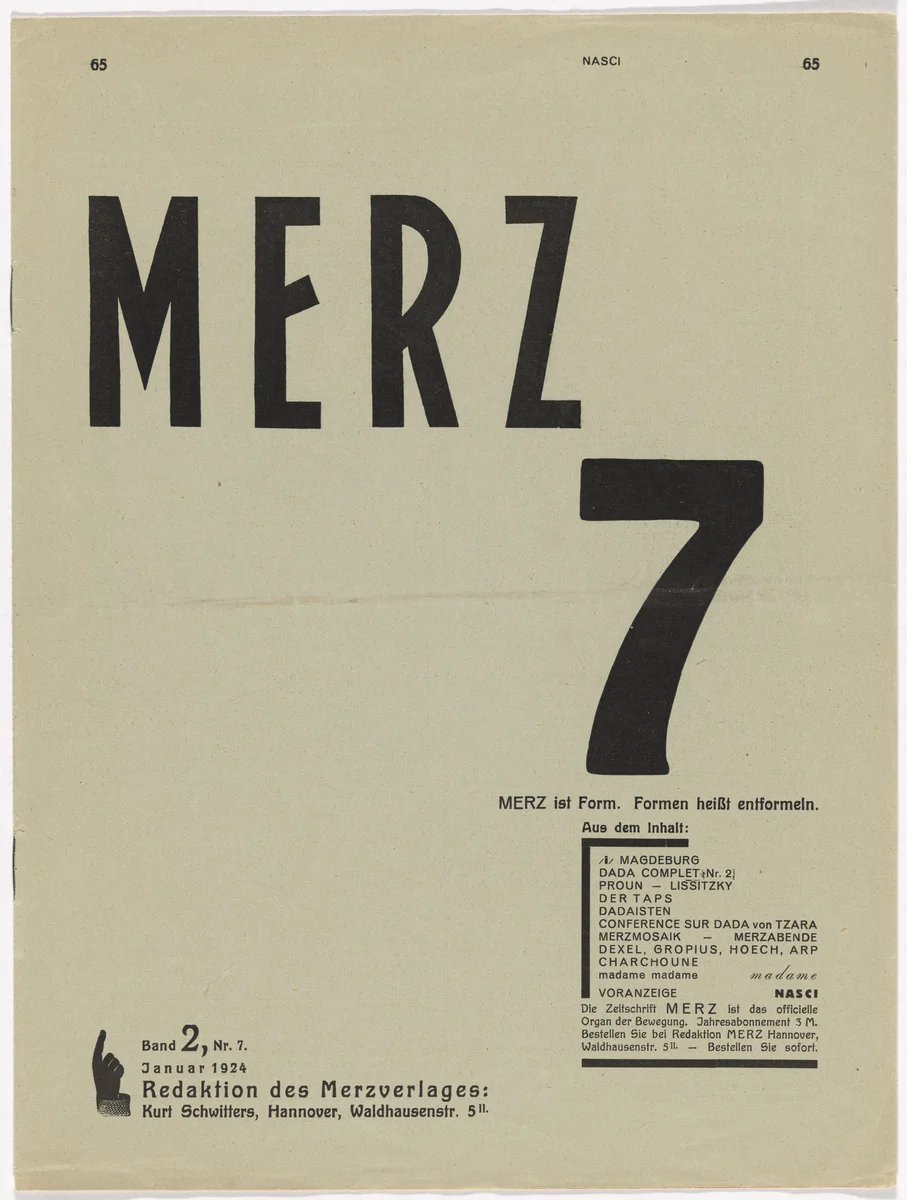 Merz no. 7 by Kurt Schwitters, design, 1924