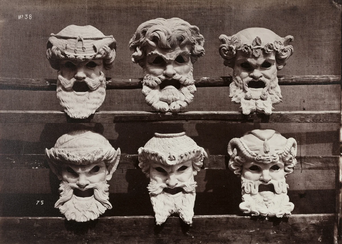 Masks from the Control Room (Masques du vestibule de contrôle) by Louis-Emile Durandelle, photograph, 1865-1872