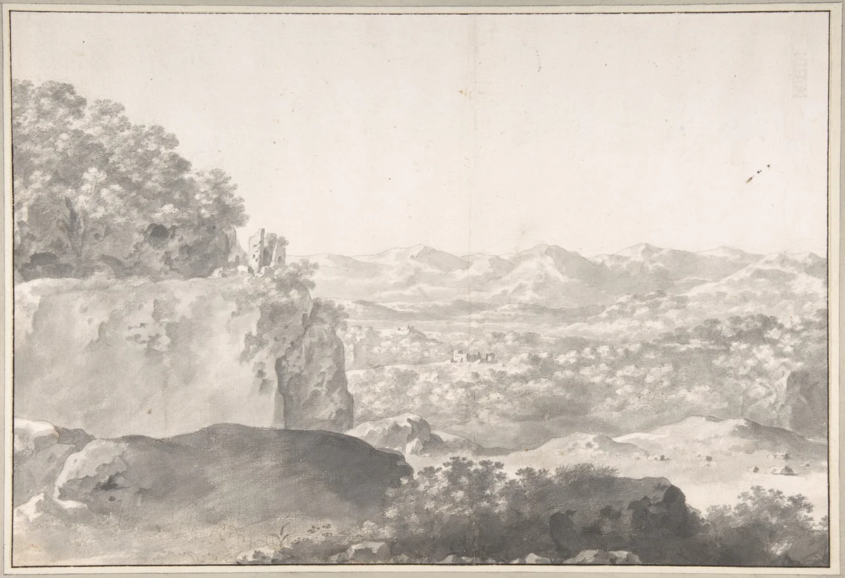 Landscape by Cornelis van Poelenburch, drawing, 1609-1667