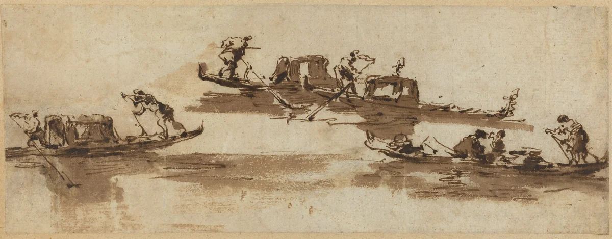 Gondolas by Francesco Guardi, drawing, 1712-1793