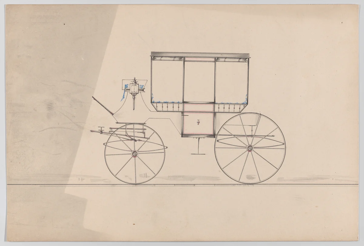 Design for Curtain Coach (unnumbered) by Brewster & Co., drawing, 1845-1855
