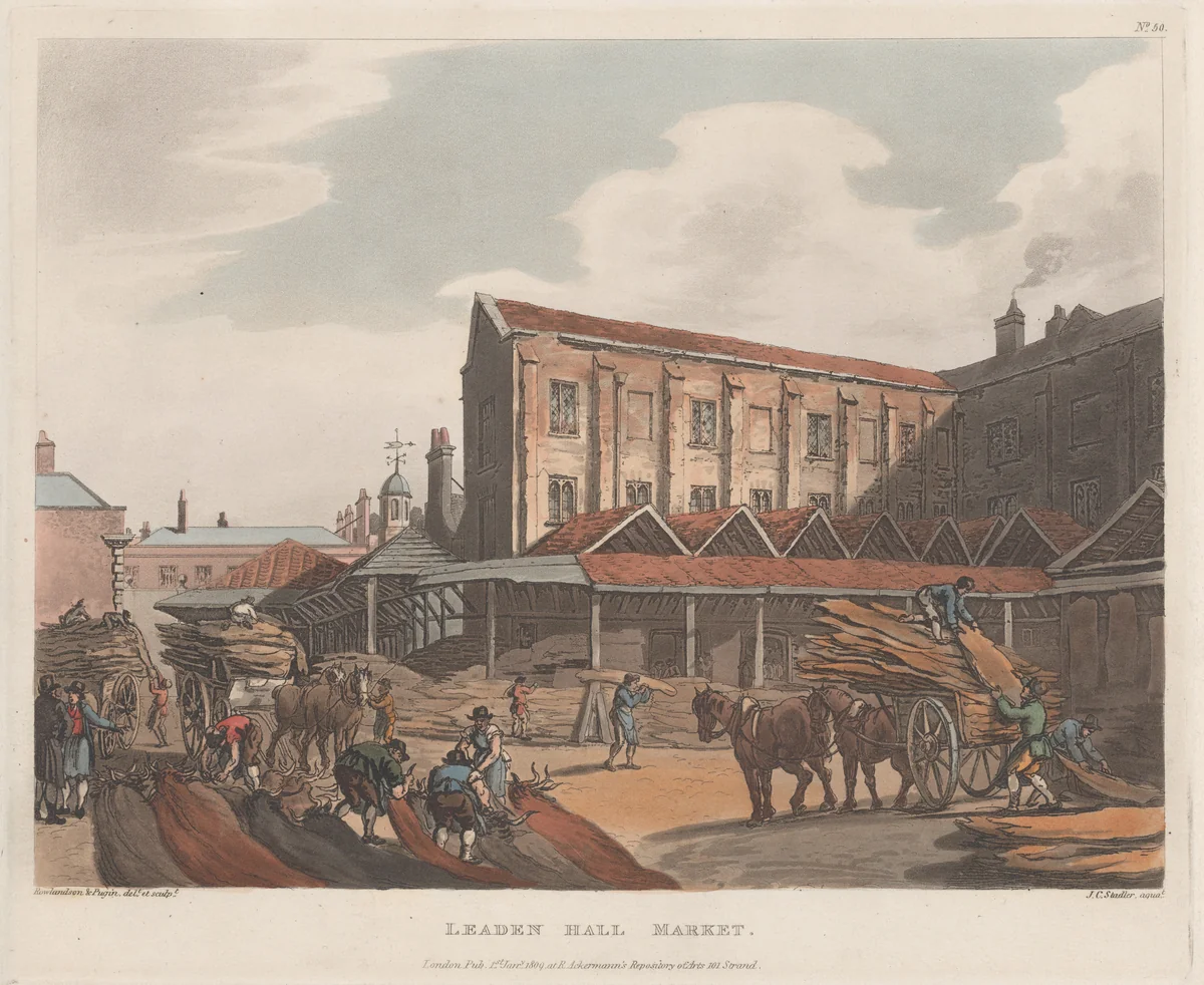 Leaden Hall Market by Thomas Rowlandson, print, 1809