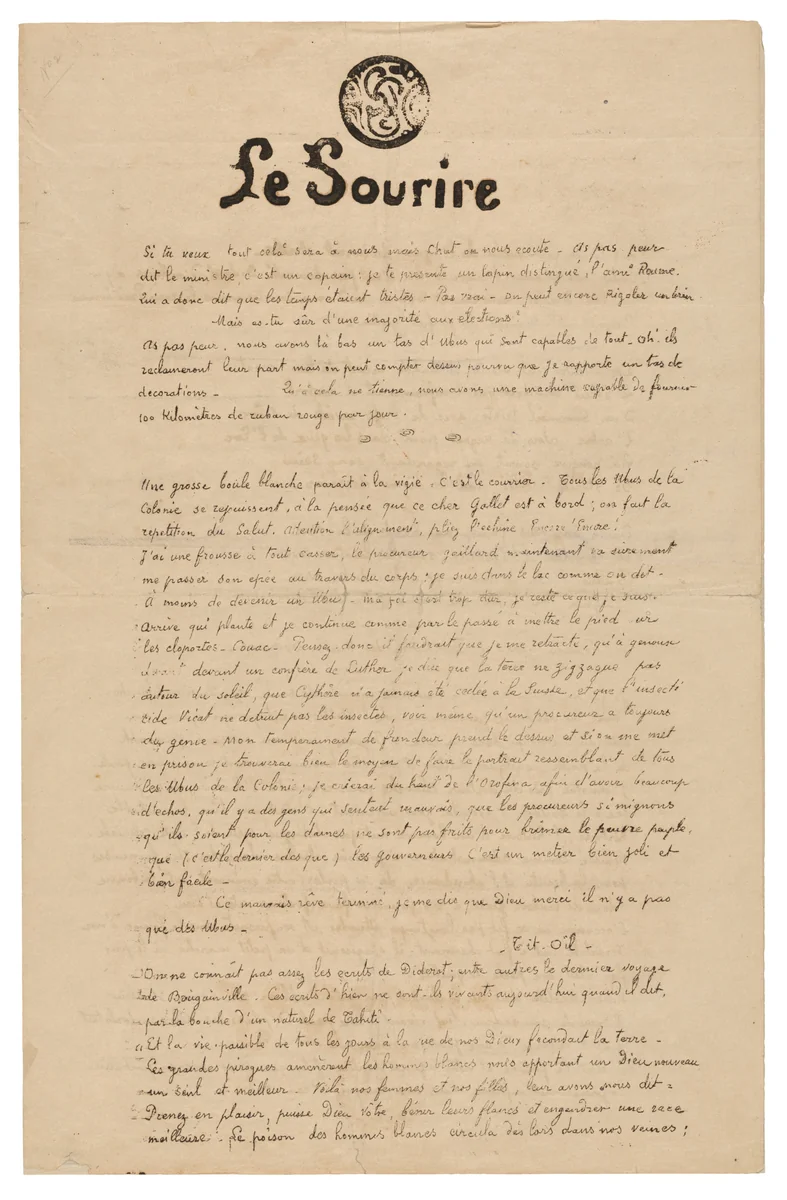 Le sourire: Journal sérieux, Nov. 1899 by Paul Gauguin, print, 1899