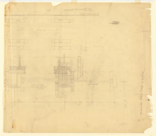 German Pavilion, International Exposition, Barcelona, Spain (Section, glass partition) by Ludwig Mies van der Rohe, mies van der rohe archive, 1928