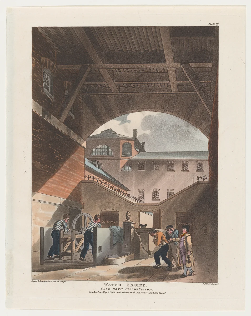 Water Engine, Cold-Bath Field's Prison by Thomas Rowlandson, print, 1808