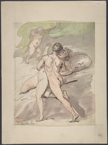 Nude Couple Embracing by Thomas Rowlandson, drawing, 1780-1827