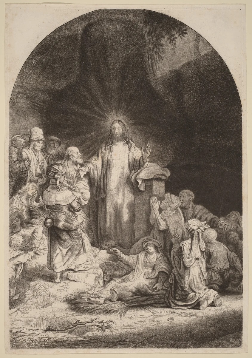 Christ Preaching and Healing (Fragment from the Hundred Guilder Print) by Rembrandt van Rijn, print, 1606-1669