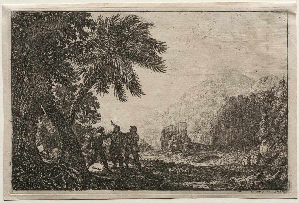 Landscape with Brigands by Claude Lorrain, print, 1633