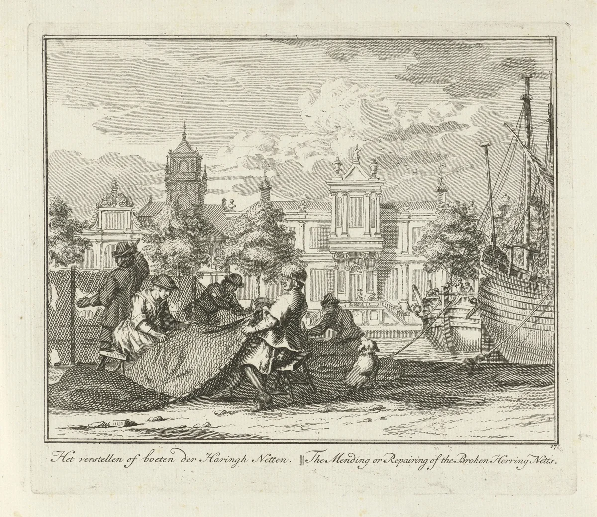 Boeten van de visnetten by Adolf van der Laan, print, 1728-1761