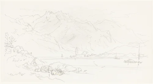 Lake in a Mountainous Landscape by Myles Birket Foster, drawing, 1825-1899