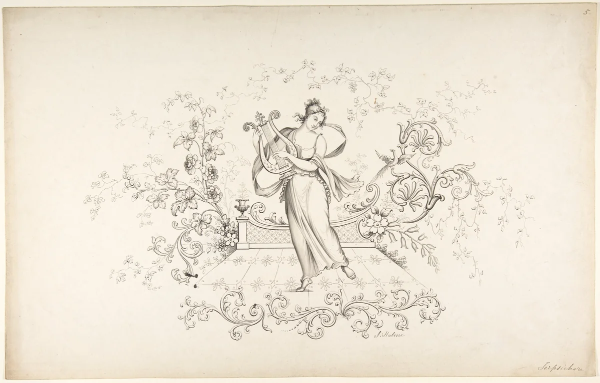 Design for Panel Decoration by J. Hulme, drawing, 1828-1840