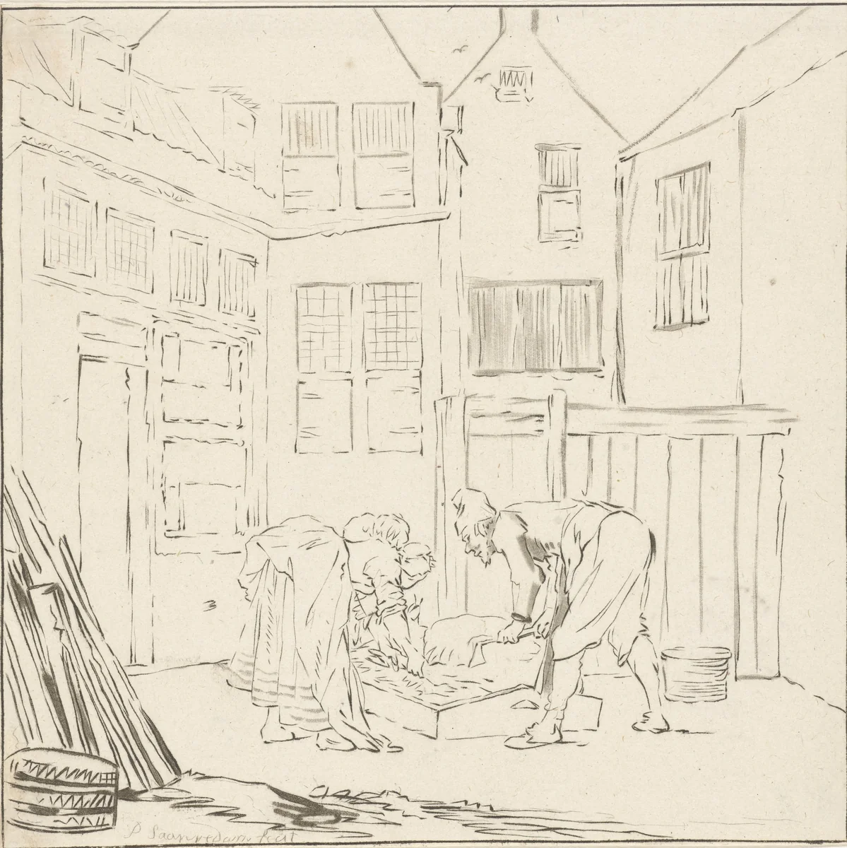 Varkensslacht by Cornelis Ploos van Amstel, print, 1778-1787