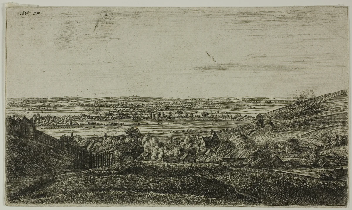 A Town in a Valley by Anthonie Waterloo, print, 1630-1690