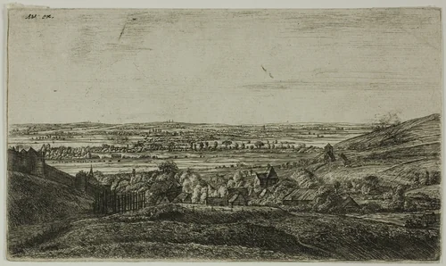A Town in a Valley by Anthonie Waterloo, print, 1630-1690