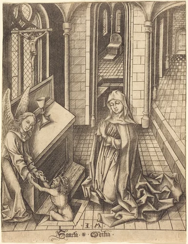 Saint Ottilia by Israhel van Meckenem, print, 1475-1480