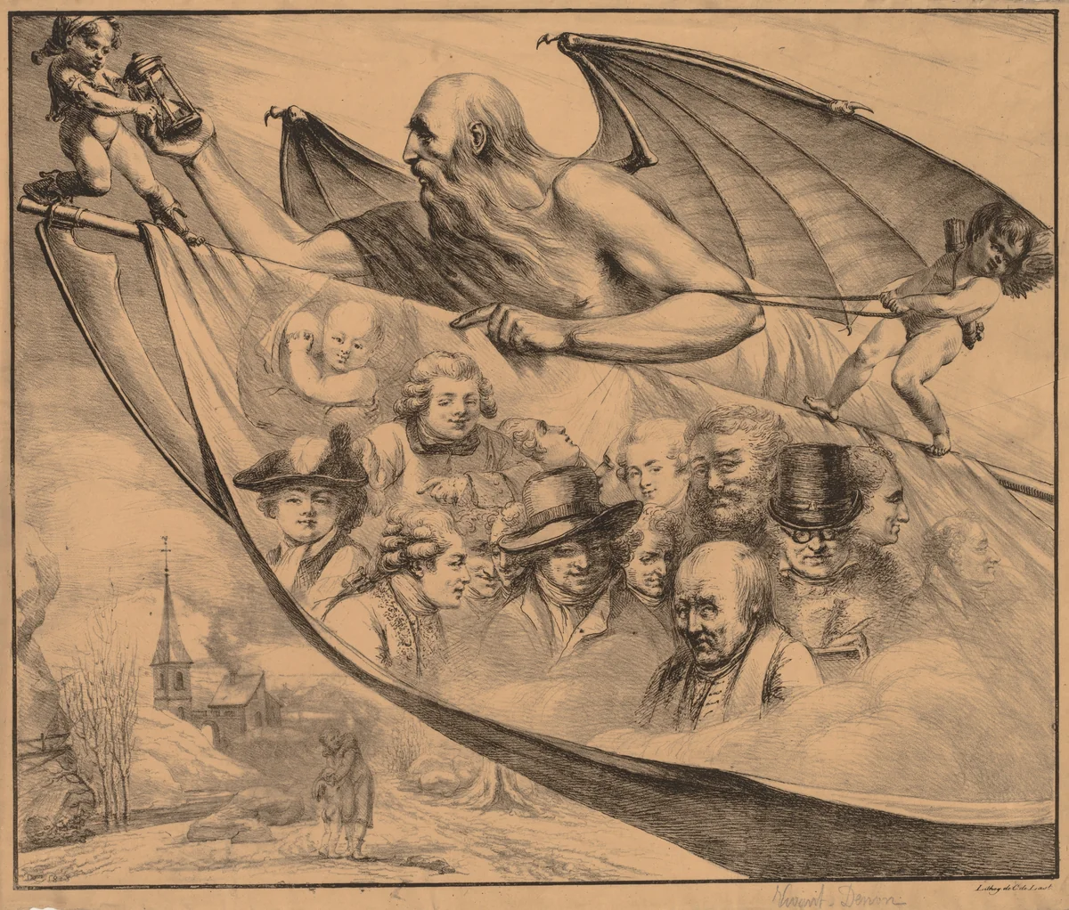 Allegory: Portraits of the Artist at Different Ages by Dominique Vivant Denon, print, 1818