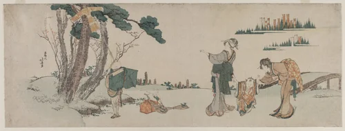 Women Distracting a Child whose Kite is caught in a Tree by Katsushika Hokusai (葛飾 北斎), print, 1795-1805