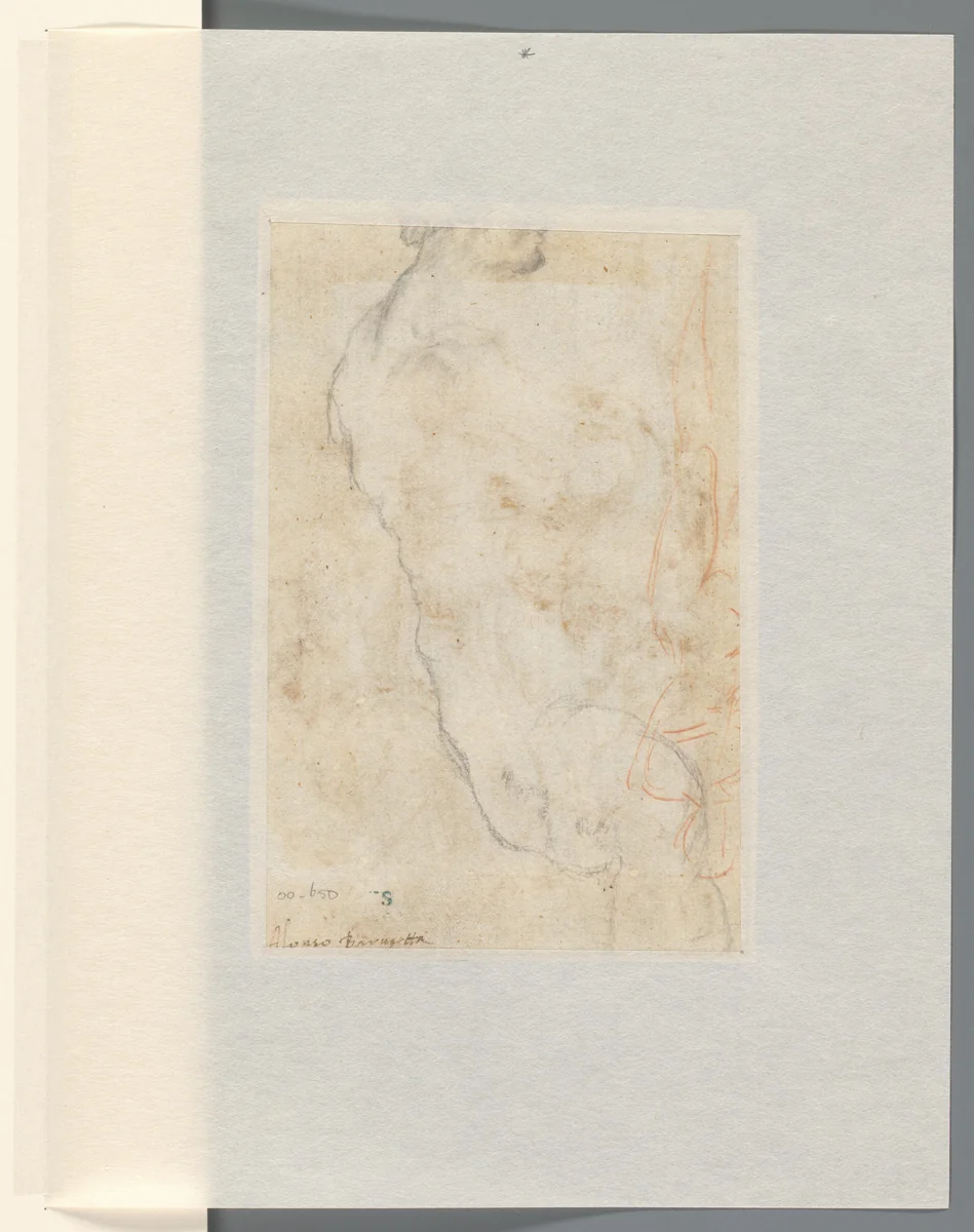 Mannelijk rugfiguur en staande naakte man by Alonso Berruguete, drawing, 1500-1561