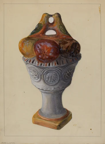 Chalkware Urn with Fruit and Birds by Mina Lowry, index of american design, 1935-1942