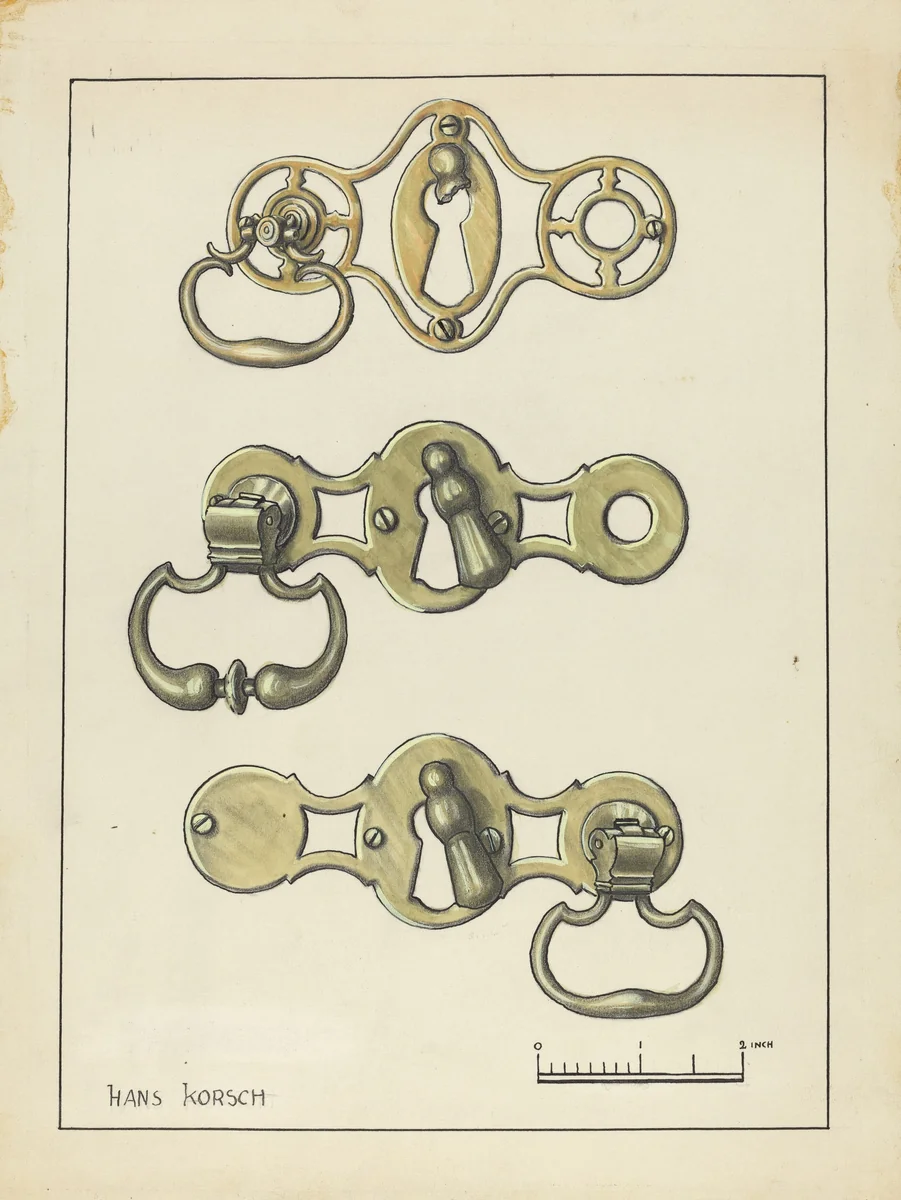 Three Door Handles by Hans Korsch, index of american design, 1935-1942