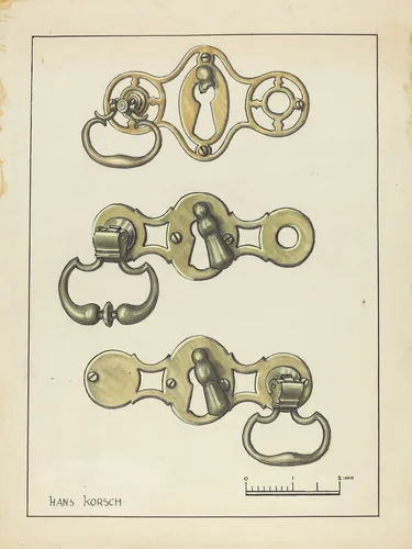 Three Door Handles by Hans Korsch, index of american design, 1935-1942