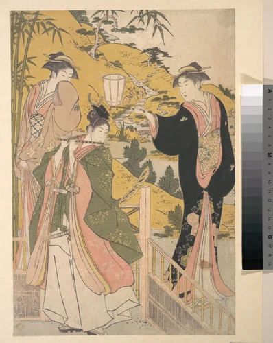 Yoshitsune Serenading Jorurihime by Torii Kiyonaga (鳥居清長), print, 1775-1795