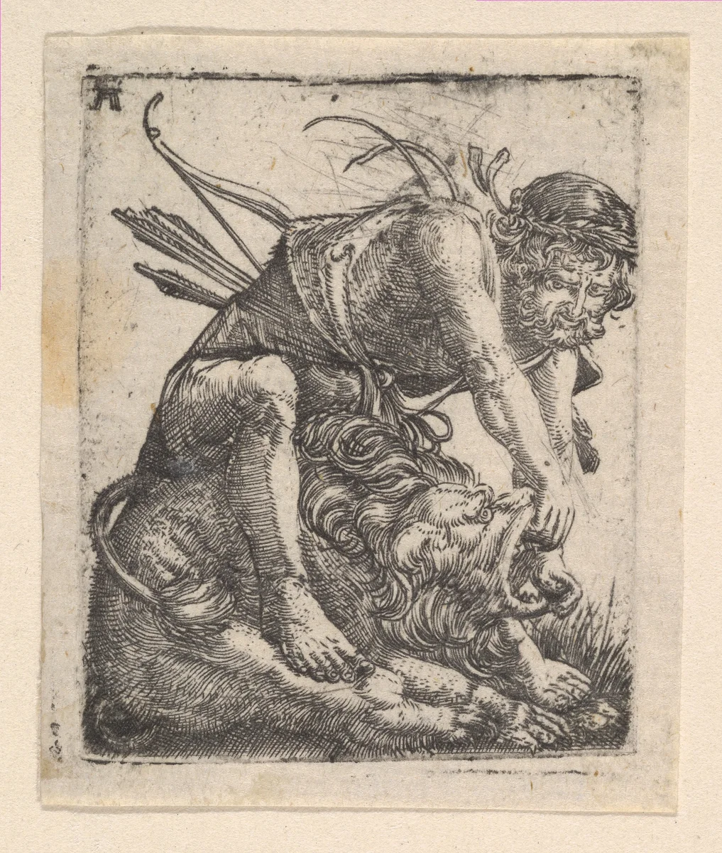 Hercules Fighting the Nemean Lion by Albrecht Altdorfer, print, 1500-1538