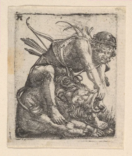 Hercules Fighting the Nemean Lion by Albrecht Altdorfer, print, 1500-1538