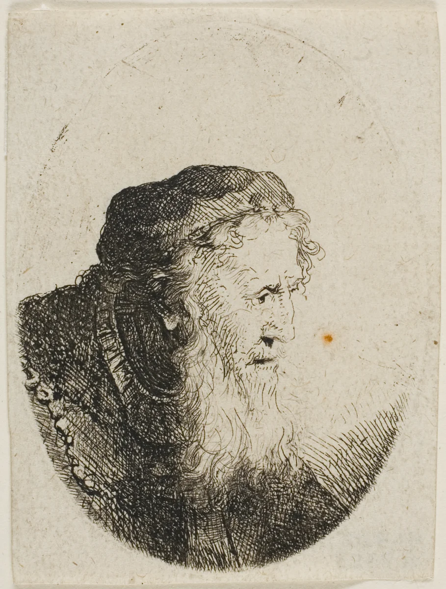 Bearded Old Man in a Skull Cap by Ferdinand Bol, print, 1636-1680