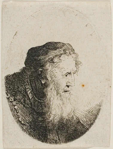 Bearded Old Man in a Skull Cap by Ferdinand Bol, print, 1636-1680