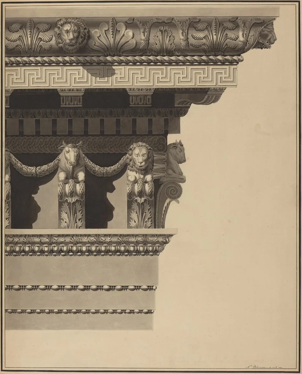 Entablature by Auguste Delacouture, drawing, 1822