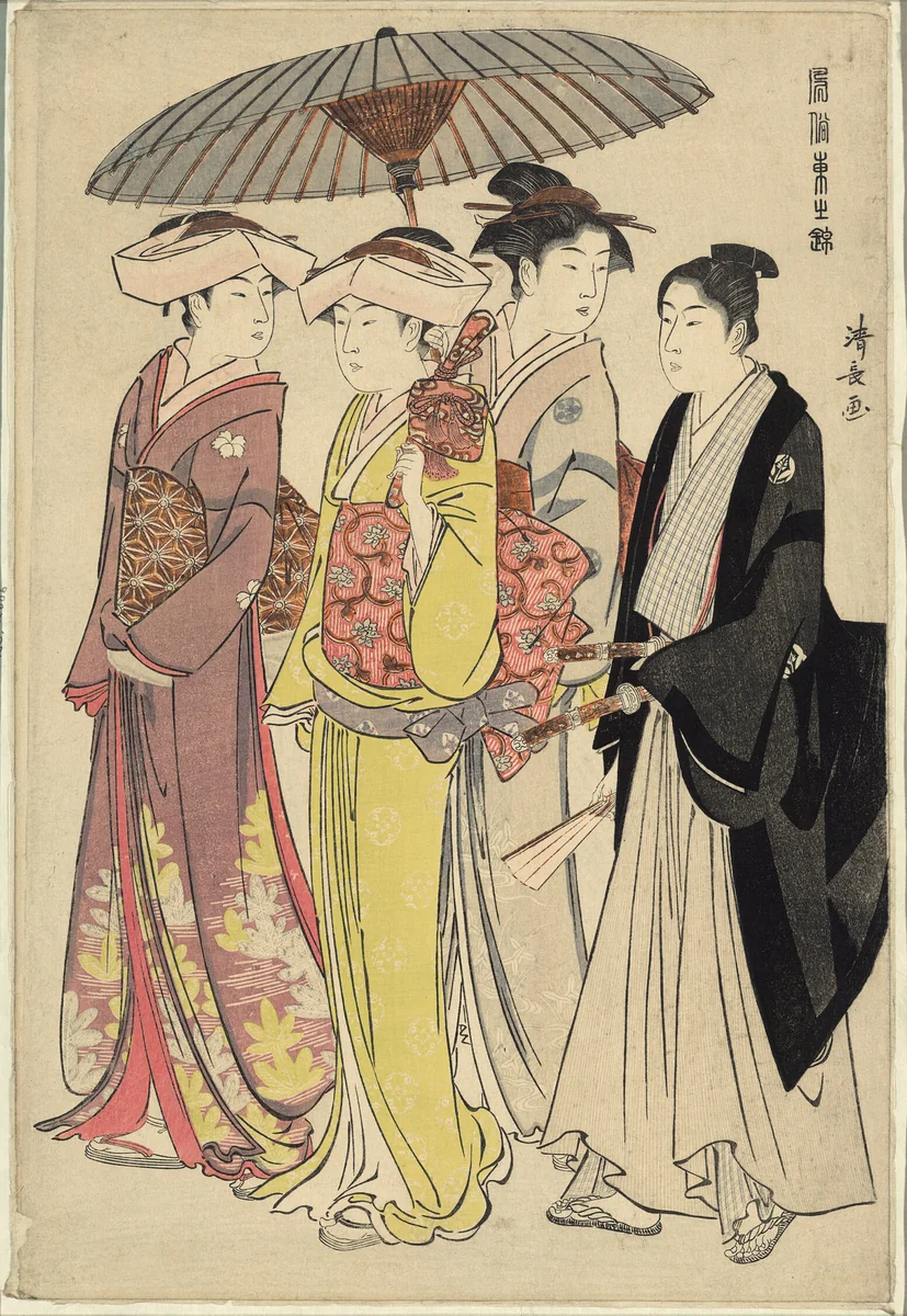A Lady with Three Servants, from the series "A Brocade of Eastern Manners (Fuzoku Azuma no nishiki)" by Torii Kiyonaga (鳥居清長), print, 1778-1789