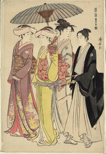 A Lady with Three Servants, from the series "A Brocade of Eastern Manners (Fuzoku Azuma no nishiki)" by Torii Kiyonaga (鳥居清長), print, 1778-1789
