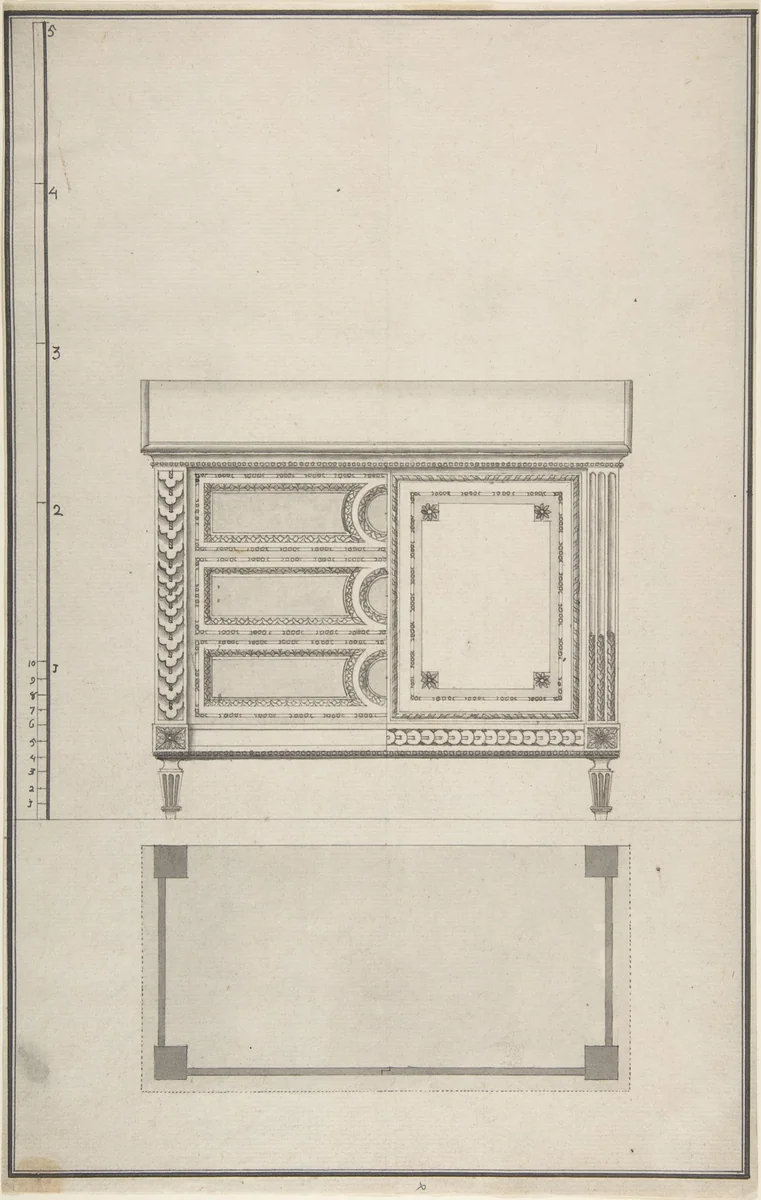 Design for a Chest of Drawers by anonymous, drawing, 1700-1799