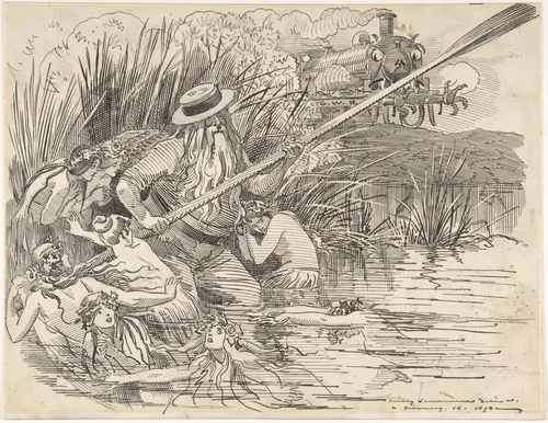 Father Thames and Henley Naiads (Cartoon published in Punch, February 26, 1898) by Edward Linley Sambourne, drawing, 1898