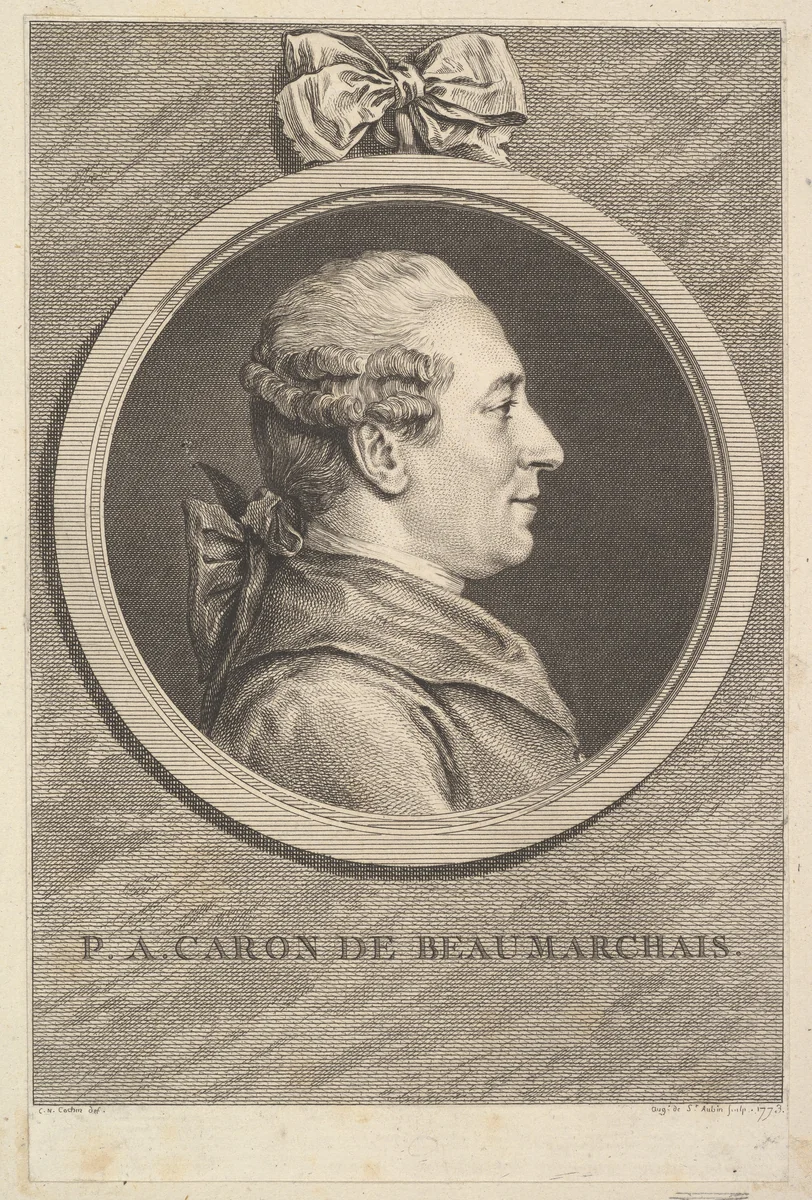 Portrait of P. A. Caron de Beaumarchais by Augustin de Saint-Aubin, print, 1773