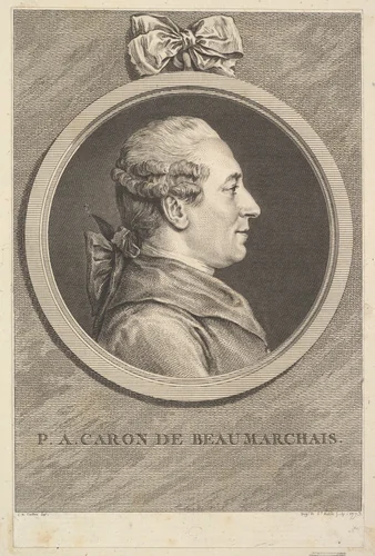 Portrait of P. A. Caron de Beaumarchais by Augustin de Saint-Aubin, print, 1773