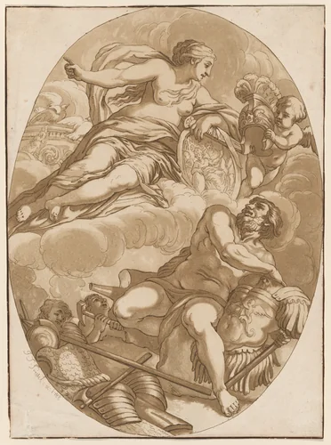 Venus Commanding Vulcan to Make Arms for Aeneas by Johann Gottlieb Prestel; Pietro da Cortona, print, 1788