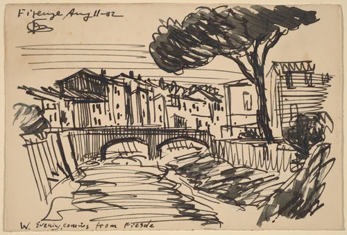 The Arno in the Evening, Florence by Oscar F. Bluemner, drawing, 1912