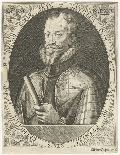 Portret van Pedro Enríquez de Acevedo, graaf van Fuentes by Dominicus Custos, print, 1600-1604