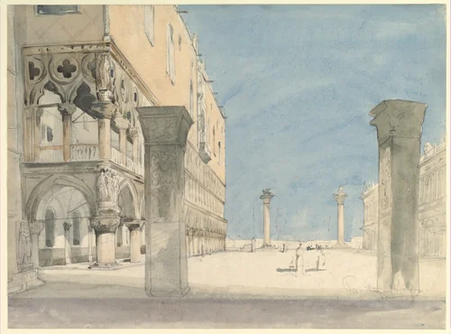 View of the Piazzetta di San Marco in Venice by Wilhelm Gail, drawing, 1810-1890