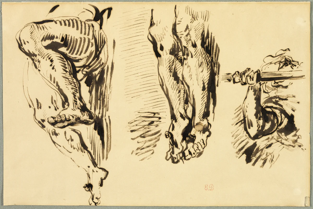 Study of Arms and Legs of Christ Crucified by Eugène Delacroix, drawing, 1845-1855