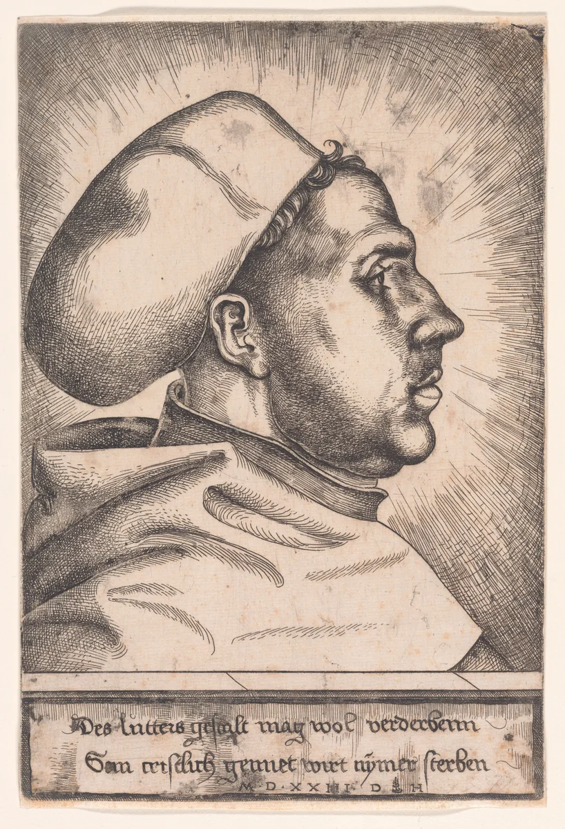 Portrait of Martin Luther by Daniel Hopfer, print, 1523