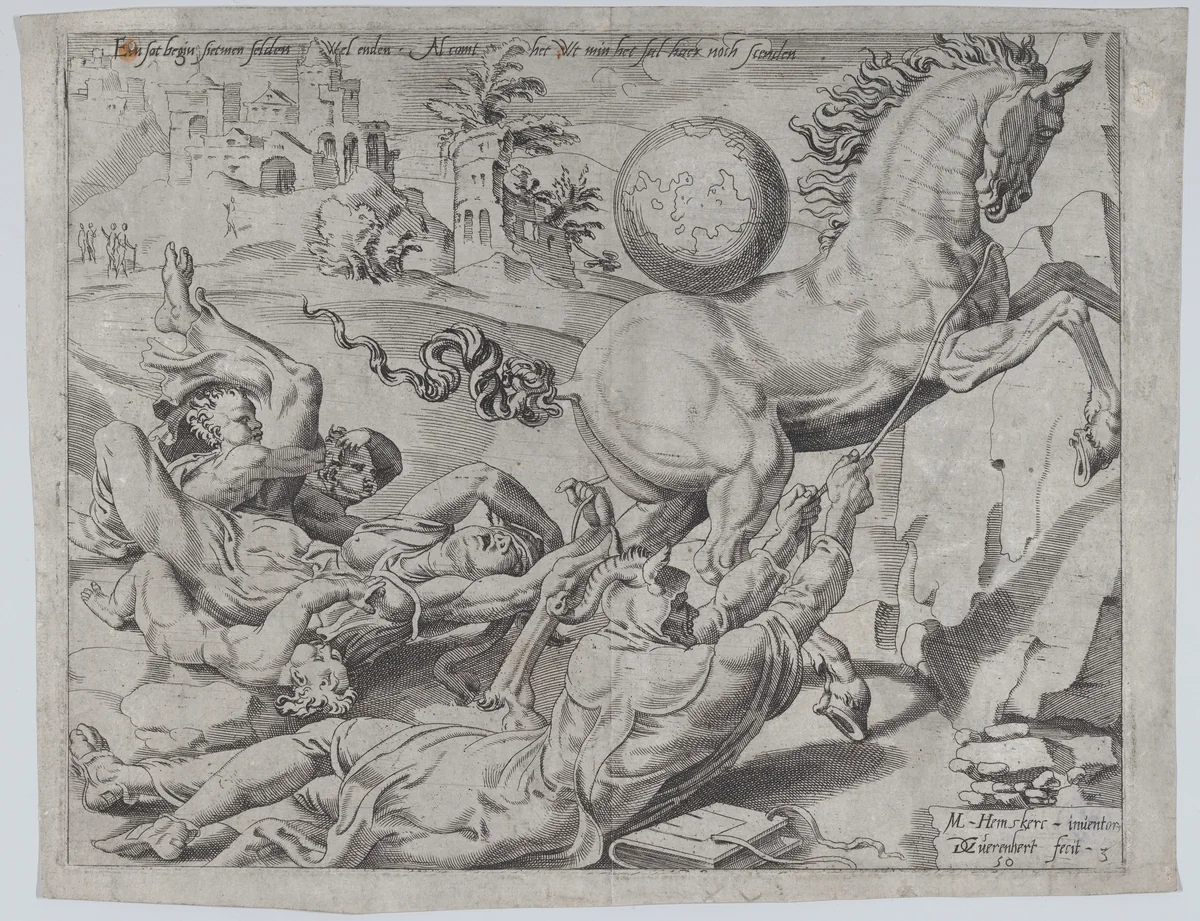 The World Carrying Away Knowledge and Love, from The Unrestrained World, plate 3 by Dirck Volckertsz. Coornhert, print, 1550