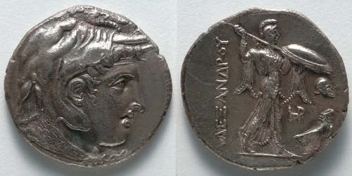 Tetradrachm: Head of Alexander III [The Great] (obverse); Athena (reverse) by Unknown, metalwork, -306