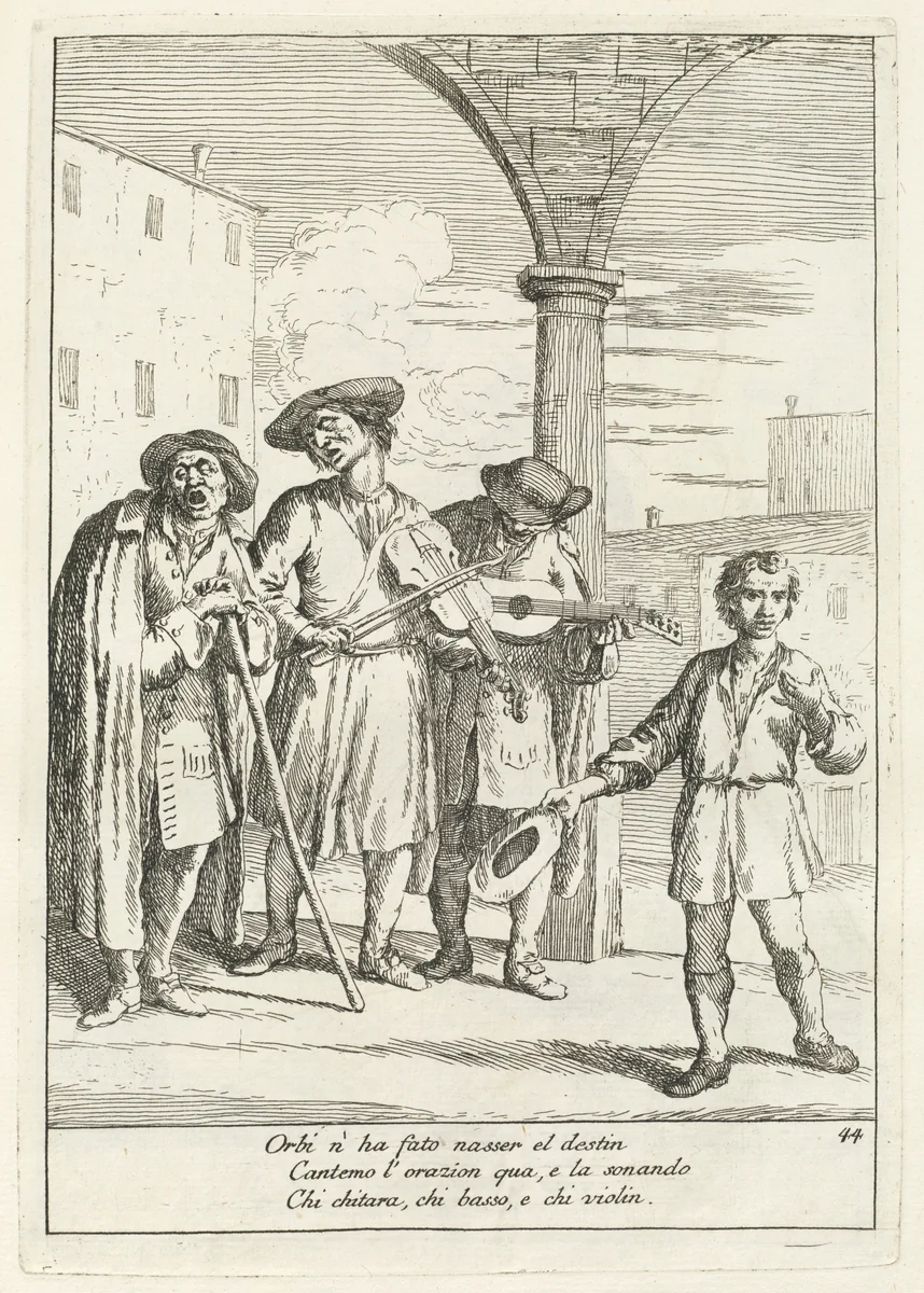 Fà ballar i Cani (Street Entertainer) by Gaetano Zompini, print, 1753