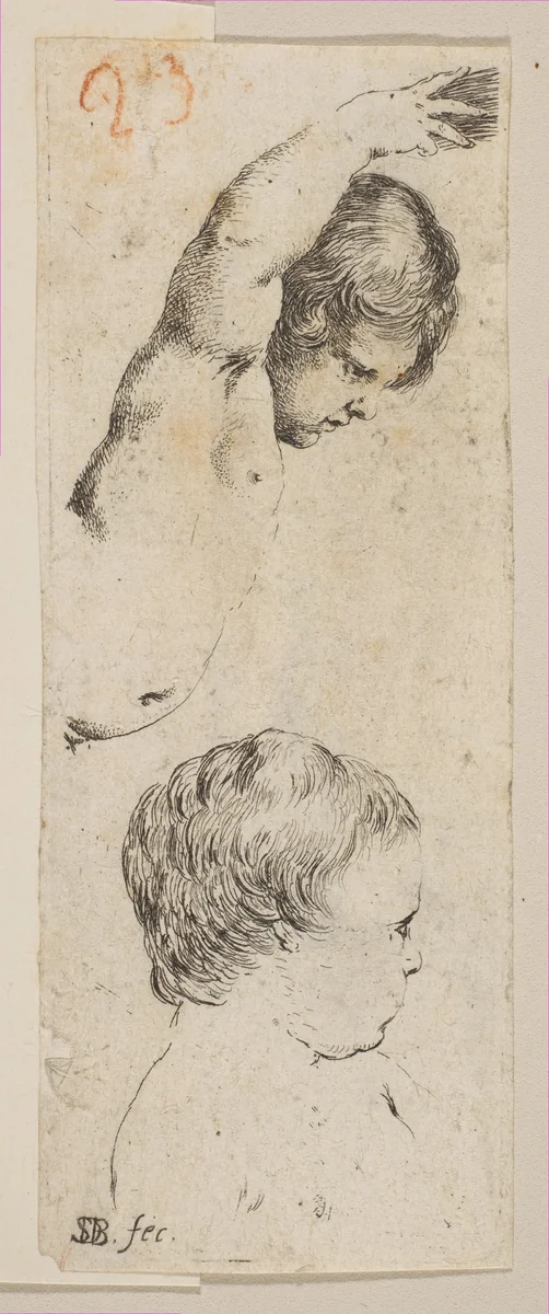 Plate 6: Two studies of children, from "Collection of various doodles and etching proofs" (Recueil de divers griffonnements et preuves d'eauforte) by Stefano della Bella, print, 1641-1651